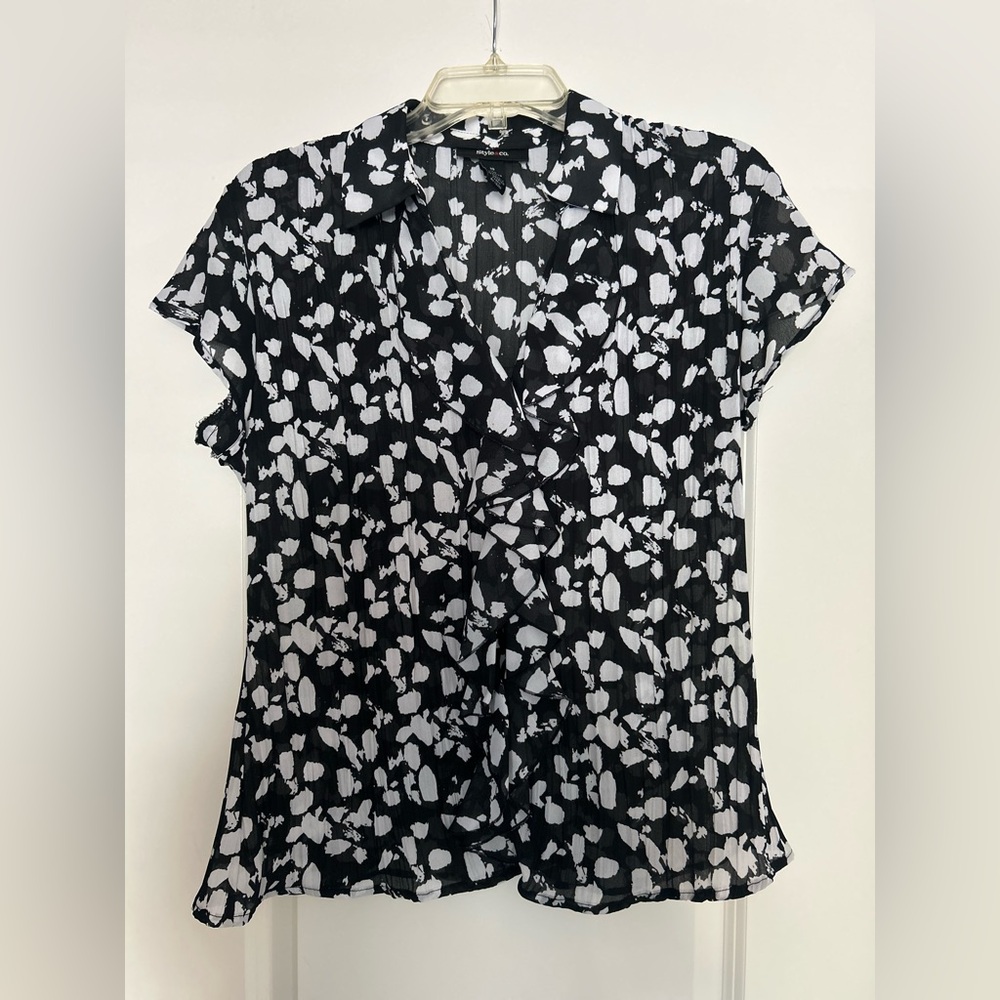Black and White Ruffle Blouse